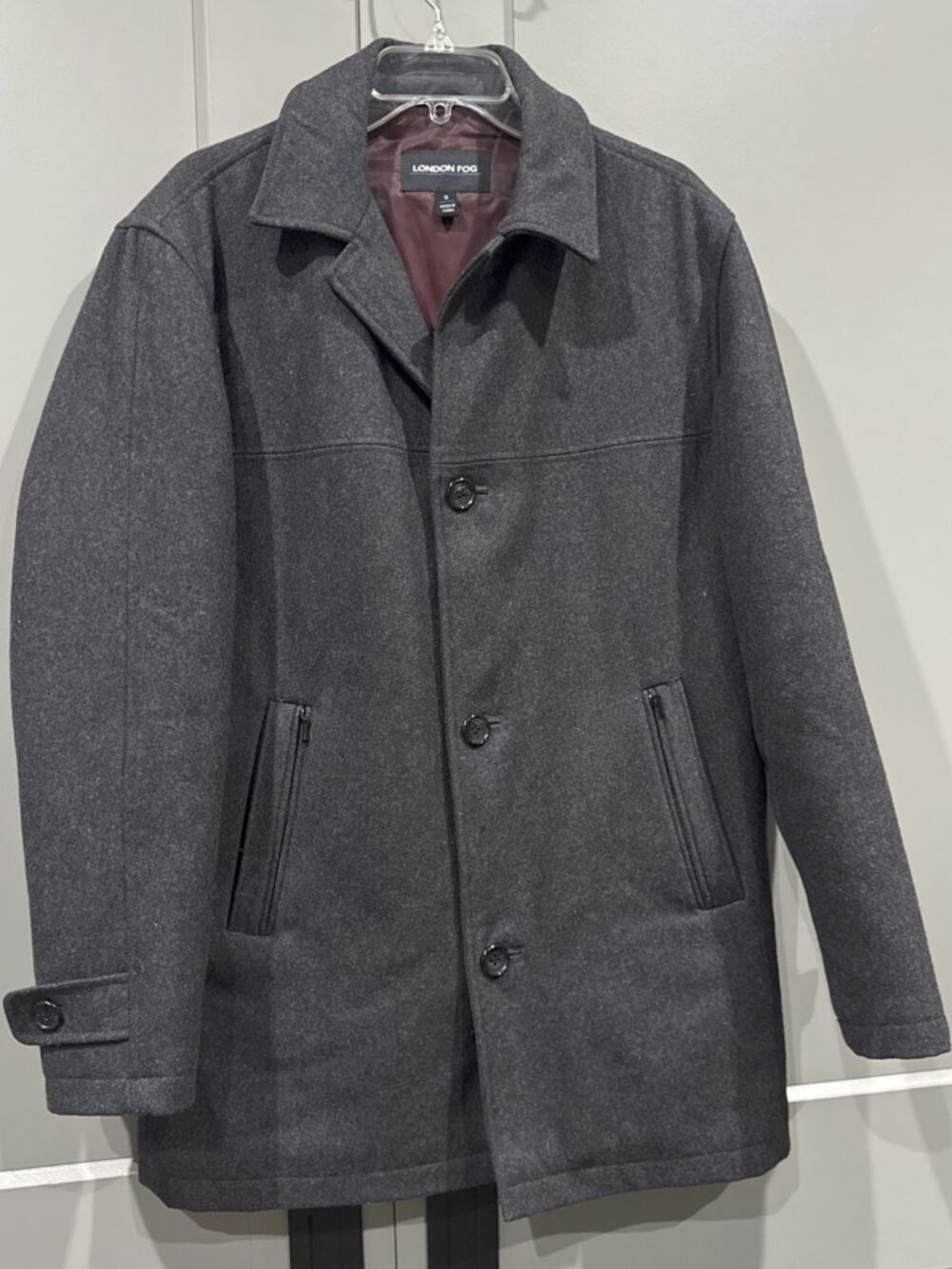 London Fog Small Black Wool Peacoat with Notch Collar